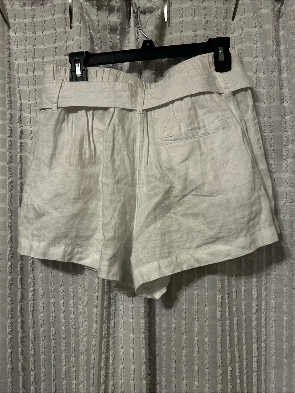 Christian Siriano White High-Waist Linen Belted Shorts